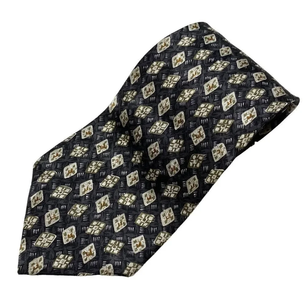 Geoffrey Beene Tie Men's Necktie Silk Black Ivory Green Brown Office Classic